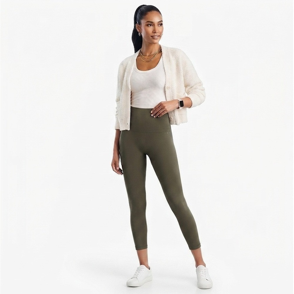 Spanx Look at Me Now Seamless Leggings Women Large Olive Green 20099R EUC